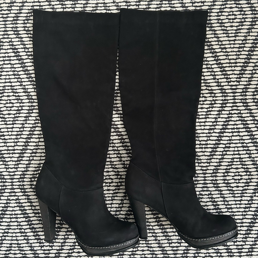 Cole Haan Black Suede Knee-High Women's Platform Boots
